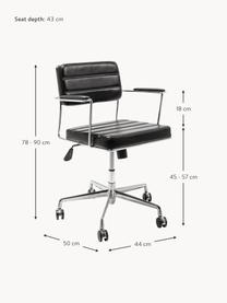 Sedia da scrivania in similpelle Dottore, Rivestimento: similpelle (100% tessuto , Struttura: acciaio cromato, Ruote: poliuretano, Similpelle nero, cromato, Larg. 44 x Prof. 50 cm