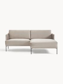 Kleines Samt-Ecksofa Fluente, Bezug: Samt (100 % Polyester) De, Gestell: Massives Kiefernholz, Bir, Füße: Metall, pulverbeschichtet, Samt Greige, B 198 x T 152 cm, Eckteil links