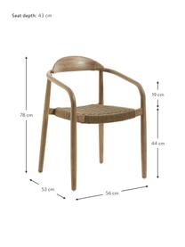 Massief houten fauteuil Nina, Frame: massief eucalyptushout, F, Zitvlak: polyester, uv-bestendig, Bruin, B 56 x D 53 cm