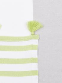 Fouta à rayures et houppes Pytris, Vert, gris, blanc