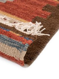Kilim en laine tissé main Zohra, Tons rouges, larg. 80 x long. 200 cm