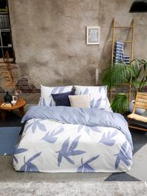 Dekbedovertrek Simple Leaves, Weeftechniek: renforcé Draaddichtheid 1, Wit, blauw, 240 x 220 cm + 2 kussenhoezen 60 x 70 cm