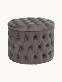 Samt-Hocker Chiara mit Stauraum, Bezug: Samt (Polyester) Der hoch, Korpus: Eukalyptusholz, Samt Dunkelgrau, Ø 50 x H 42 cm
