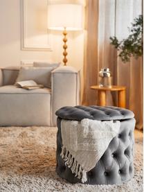 Pouf coffre en velours Chiara, Velours gris foncé, Ø 50 x haut. 42 cm