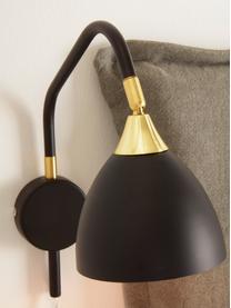 Verstelbare wandlamp Luis met stekker in zwart, Lampenkap: gelakt metaal, Frame: gelakt metaal, Decoratie: gelakt metaal, Zwart, messingkleurig, D 30 x H 29 cm