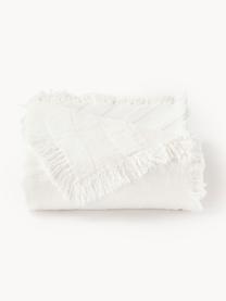 Koc z bawełny z frędzlami Wavery, 100% bawełna, Biały, S 130 x D 170 cm