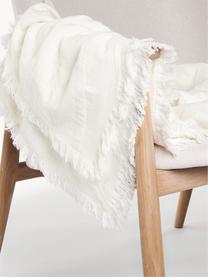 Coperta in cotone strutturato con frange Wavery, 100% cotone, Bianco, Larg. 130 x Lung. 170 cm