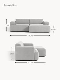 Ecksofa Melva (3-Sitzer), Bezug: 100 % Polyester Der strap, Gestell: Massives Kiefern- und Fic, Webstoff Hellgrau, B 238 x T 143 cm, Eckteil links