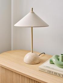 Lámpara de mesa de mármol Desto, Pantalla: lino (100 % poliéster), Estructura: metal recubierto, Cable: cubierto en tela, Blanco crema, mármol beige, Ø 31 x Al 48 cm