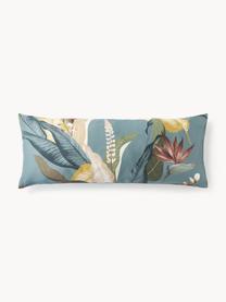 Funda de almohada de satén Flora, Azul petróleo, An 45 x L 110 cm