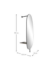 Standspiegel Ophelia zur Wandbefestigung mit Ablage aus Metall, Rahmen: Metall, pulverbeschichtet, Rückseite: Mitteldichte Holzfaserpla, Spiegelfläche: Spiegelglas, Schwarz, B 54 x H 190 cm