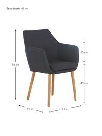 Sedia stile nordico con braccioli Nora, Rivestimento: 100% poliestere Il rivest, Gambe: legno di quercia, Tessuto antracite, gambe in quercia, Larg. 58 x Prof. 58 cm