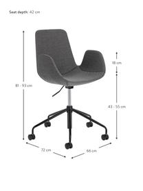 Polster-Bürodrehstuhl Yolanda, höhenverstellbar, Bezug: Polyester, Gestell: Stahl, beschichtet, Grau, Schwarz, B 66 x T 72 cm