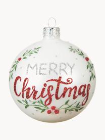 Kerstballen Merry Christmas, 2 stuks, Wit, rood, zilverkleurig, groen, Ø 8 cm