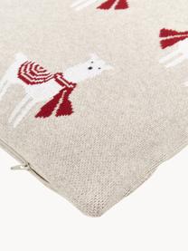 Gebreide dubbelzijdige kussenhoes Alpaka, 100% katoen, Beige, rood, wit, B 45 x L 45 cm