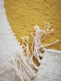 Ručně tkaný koberec/kilim s abstraktním vzorem Stones, 81 % vlna, 19 % bavlna, Tlumeně bílá, hořčičná žlutá, Š 160 cm, D 230 cm (velikost M)