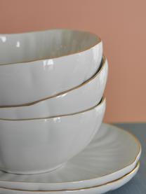 Cuencos con relieves Sali, 2 uds., Porcelana esmaltado, Blanco con borde dorado, Ø 17 x Al 8 cm