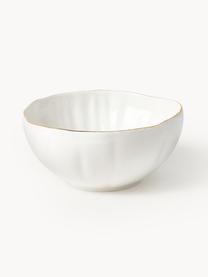 Cuencos con relieves Sali, 2 uds., Porcelana esmaltado, Blanco con borde dorado, Ø 17 x Al 8 cm