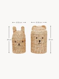 Handgemaakte opbergmanden Bear & Rabbit met deksel, set van 2, Zeegras, Beige, Set met verschillende formaten