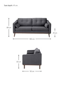 Sofa z aksamitu z drewnianymi nogami Alva (2-osobowa), Tapicerka: aksamit (wysokiej jakości, Nogi: lite drewno bukowe, barwi, Ciemny szary, S 184 x G 94 cm