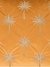 Bestickte Samt-Kissenhülle Palms mit Keder, 100% Samt (Polyester), Orangegelb, Goldfarben, 45 x 45 cm