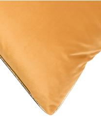 Geborduurde fluwelen kussenhoes Palms met bies, 100% fluweel (polyester), Oranje-geel, goudkleurig, 45 x 45 cm