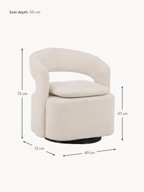 Fauteuil pivotant en tissu bouclé Laurel, Tissu bouclé blanc crème, larg. 69 x haut. 75 cm