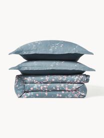Baumwollsatin-Bettdeckenbezug Sakura mit Blumen-Print, Webart: Satin Fadendichte 250 TC,, Blau, Hellrosa, Weiß, B 200 x L 200 cm