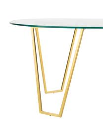 Table basse ronde en verre Scarlett, Structure : laiton Plateau : transparent