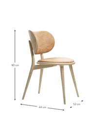 Leder-Stuhl Rocker mit Holzbeinen, handgefertigt, Gestell: Eichenholz, FSC-zertifizi, Beige, Eichenholz, hell, B 52 x T 44 cm