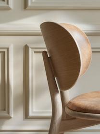 Chaise en bois artisanale avec assise en cuir Rocker, Beige, bois de chêne, clair, larg. 52 x prof. 44 cm