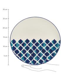 Piatto piano fatto a mano Ikat 6 pz, Ceramica, Bianco, blu, Ø 26 cm