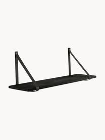 Wandrek Forno met leren riemen, Plank: gelakt rubberhout, Riemen: leer, Rubberhout, zwart gelakt, B 80 x D 20 cm