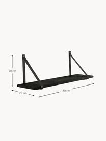 Wandrek Forno met leren riemen, Plank: gelakt rubberhout, Riemen: leer, Rubberhout, zwart gelakt, B 80 x D 20 cm