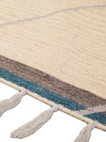 Alfombra de lana con flecos Jazmin, 80% algodón, 20% poliéster, Beige, gris, azul, An 160 x L 220 cm (Tamaño M)