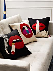 Coussin design brodé main Haze, Noir, rouge, larg. 45 x long. 45 cm