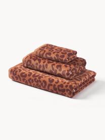Set de toallas Leo, tamaños diferentes, Terracota, marrón oscuro, Set de 3 (toalla tocador, toalla lavabo y toalla de ducha)