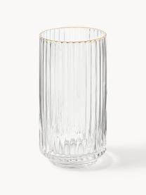 Vasos highball soplados artesanalmente Aleo, 4 uds., Vidrio, Transparente con borde dorado, Ø 7 x Al 14 cm, 430 ml