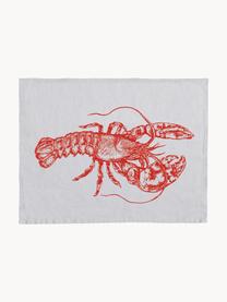 Tovaglietta in lino Lobster, serigrafata a mano, 100% lino, Grigio chiaro, rosso, Larg. 37 x Lung. 50 cm