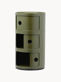 Contenitore di design con 3 cassetti Componibili, Plastica (ABS) laccata, certificata Greenguard, Verde oliva, lucido, Ø 32 x Alt. 59 cm