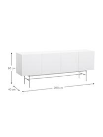 Credenza moderna bianca Anders, Piedini: metallo, verniciato a pol, Corpo: bianco piedini: bianco opaco, Larg. 200 x Alt. 80 cm