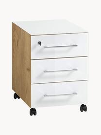 Rollcontainer Monteria, Korpus: Spanplatte mit Melaminhar, Griffe: Metall, pulverbeschichtet, Rollen: Kunststoff, Weiß, Holz in Navarra Eichenoptik, B 40 x H 55 cm