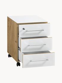 Rollcontainer Monteria, Korpus: Spanplatte mit Melaminhar, Griffe: Metall, pulverbeschichtet, Rollen: Kunststoff, Weiß, Holz in Navarra Eichenoptik, B 40 x H 55 cm