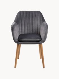 Silla de terciopelo con reposabrazos Emilia, Tapizado: terciopelo de poliéster A, Patas: madera de roble aceitado, Terciopelo gris oscuro, madera de roble, An 57 x F 59 cm