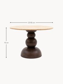 Kulatý jídelní stůl s travertinovou deskou Sculpt, Ø 110 cm, Mangové dřevo, béžový travertin, Ø 110 cm