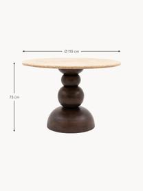 Table ronde avec plateau en travertin Sculpt, Ø 110 cm, Bois de manguier, beige Travertin, Ø 110 cm