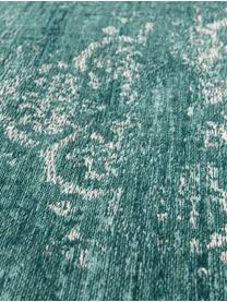 Vintage chenille vloerkleed Medaillon, Bovenzijde: 100% chenille (katoen), Weeftechniek: jacquard, Onderzijde: chenille, gecoat met late, Groen, grijs, B 140 x L 200 cm (maat S)