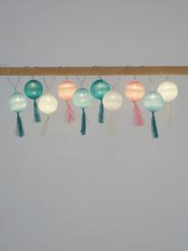 LED lichtslinger Jolly Tassel, 185 cm, Lampions: katoen, Wit, roze, blauwtinten, L 185 cm, 10 lampions
