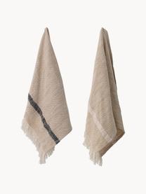 Set 2 strofinacci in cotone con frange Nature, 100% cotone, Beige, Larg. 45 x Lung. 70 cm