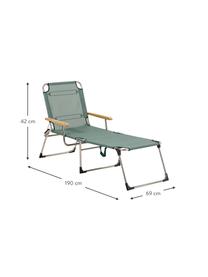 Zonnebed Amigo met armleuning, Frame: aluminium, Bekleding: kunststofweefsel (weer- e, Armleuning: natuurlijk robiniahout, Saliegroen, robiniahoutkleurig, L 190 x B 69 cm